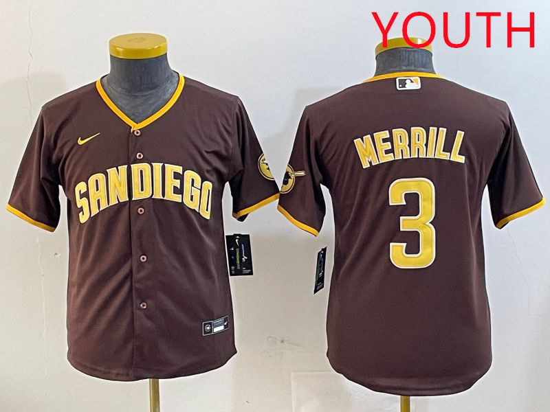 Youth San Diego Padres #3 Merrill Brown Game 2025 Nike MLB Jersey style 1->youth mlb jersey->Youth Jersey